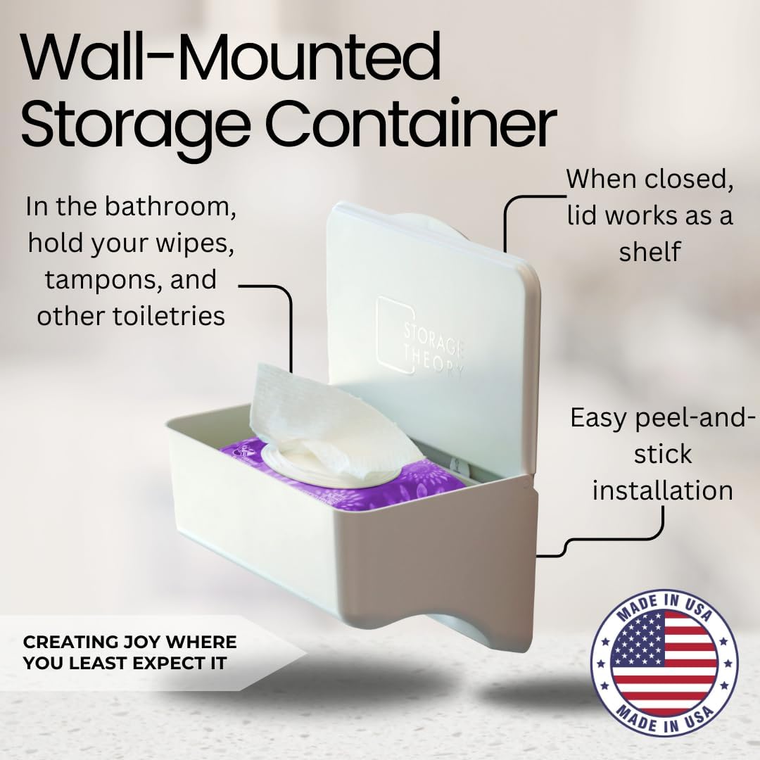 White Peel and Stick Bathroom Wipe Holder with Shelf