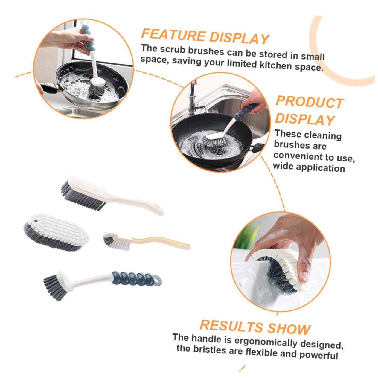 4 Stück Flexible Reinigungsbürsten aus Kunststoff für Heim und Küchenreinigung mit Ergonomischem Griff und Vielseitiger Anwendung