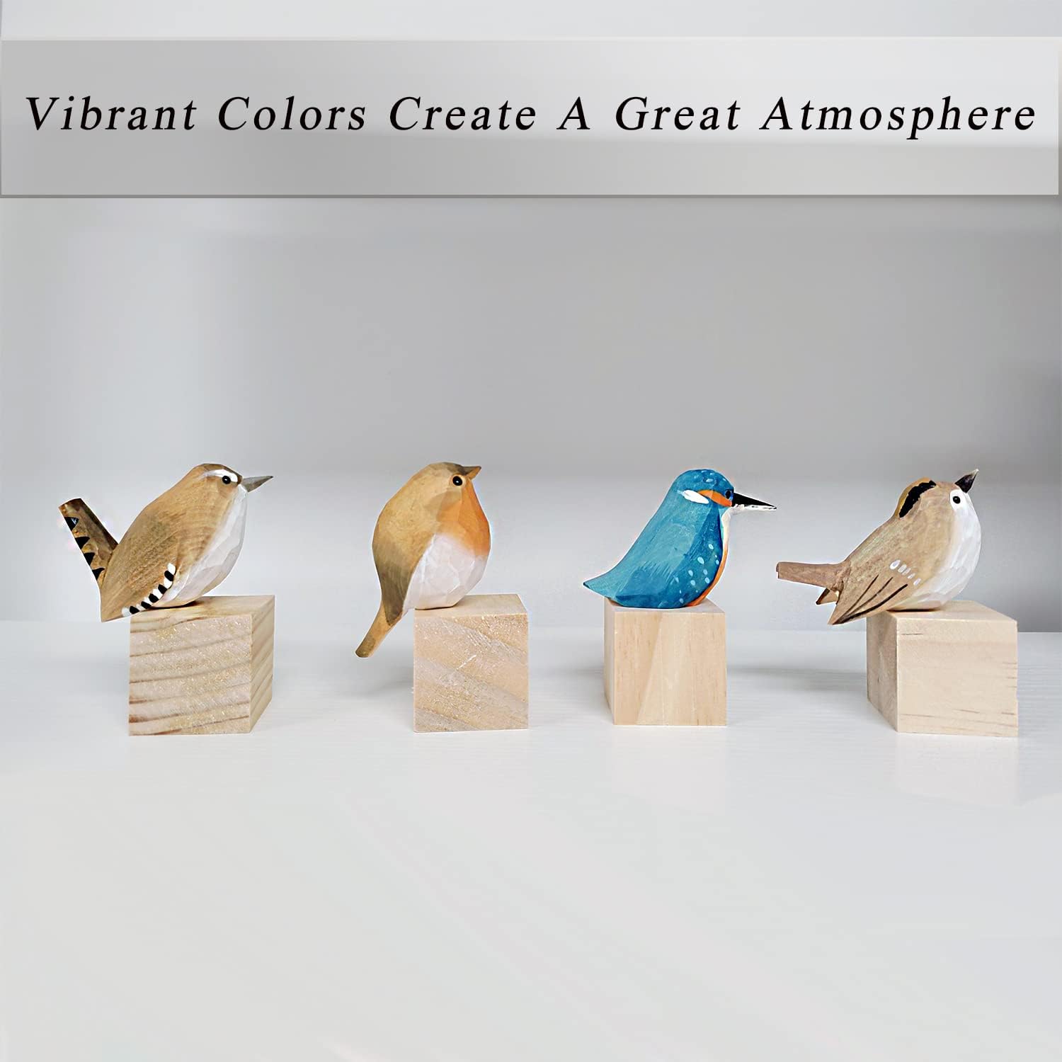 WEAUSUP Handmade Wooden Carved Bird Decor Sculpted Hand-Painted Bird Figurines Small Home Decor Bird Statue Shelf Decor BFF Gifts for Bird Lovers (Suit-New)