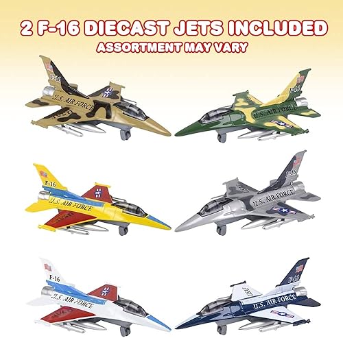 Miniatura 2 de ArtCreativity Diecast F-16 Jets con mecanismo de retroceso juego de 2 juguetes de combate de avión de metal fundido a presión para niños