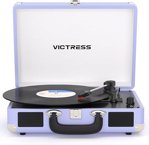 Miniatura 12 de Tocadiscos de vinilo con entrada y salida Bluetooth, tocadiscos portátil retro de maleta, tocadiscos LP de 3 velocidades con conversión de vinilo