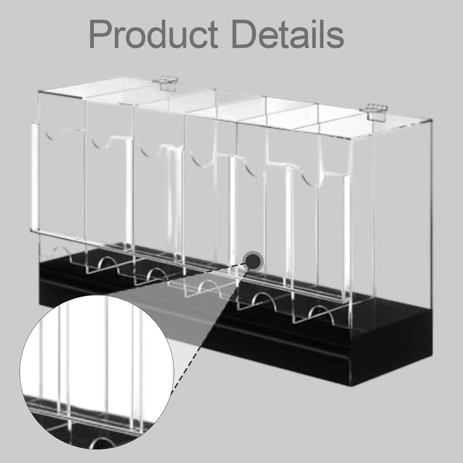 Boîte Distributeur de Packs de Cartes Vitrine Organiseur Présentoir en Acrylique Rigide avec Base Stable Accès par L'Arrière Adaptée Au Bureau, Fond Noir, 6 Emplacements
