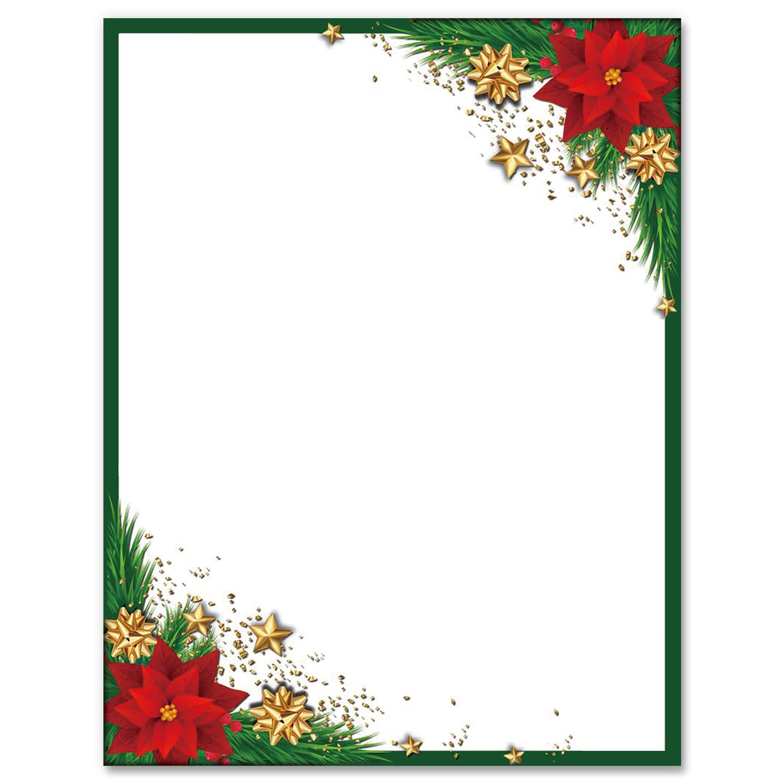 60 Sheets Christmas Stationery Letterhead Paper Xmas Poinsettia Gold Star Letter Writing Paper for Note Greeting Party Office Printing, 8.5 x 11 Inch,