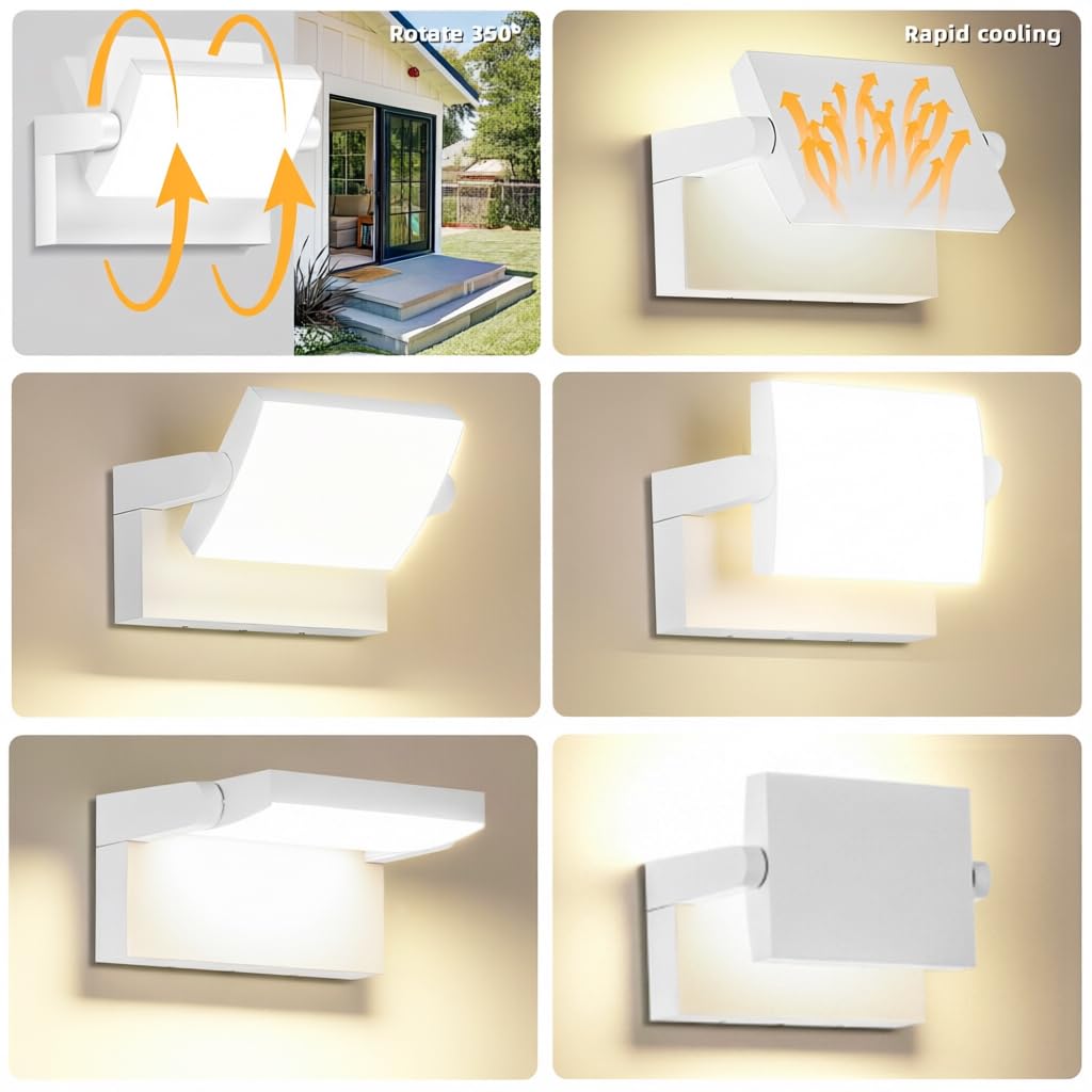 40W Applique da Esterno 4000LM Bianco Lampada da Parete Esterno Angolo regolabile Faretto,Applique Interno 4000K Bianco Naturale,108LEDS,IP65 Impermeabile