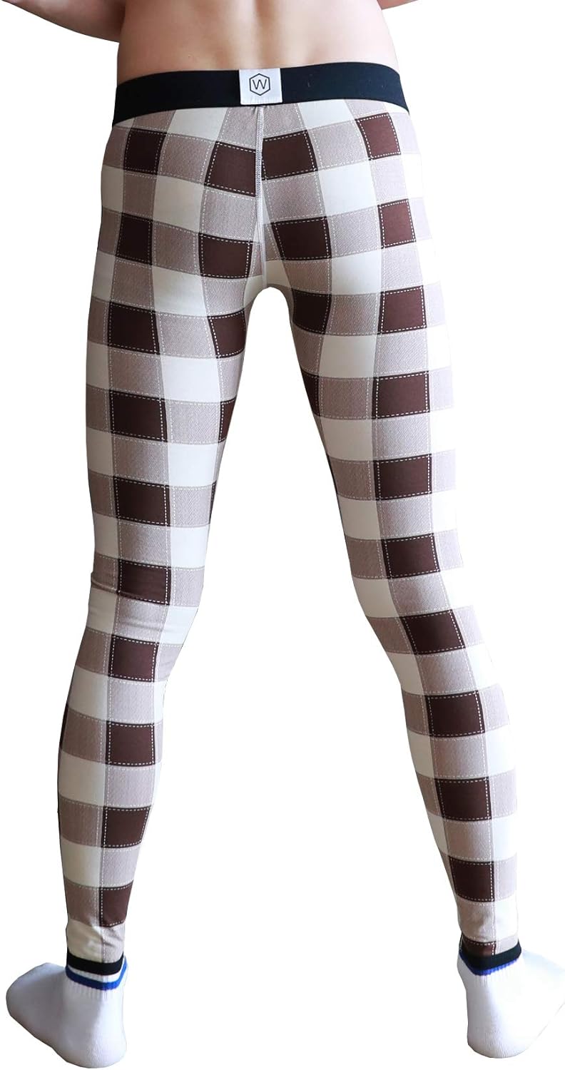 ARCITON Men's Low Rise Leggings Long Johns Thermal Pant Plaid Coffee XX-Large