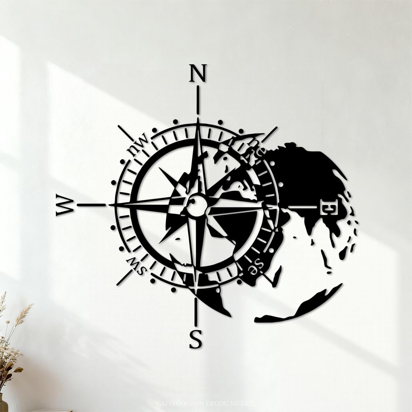 Campervan Rv World Map Compass Car Truck Explore Fine Carving Decals Store Decoration 54.6x58.1cm Black