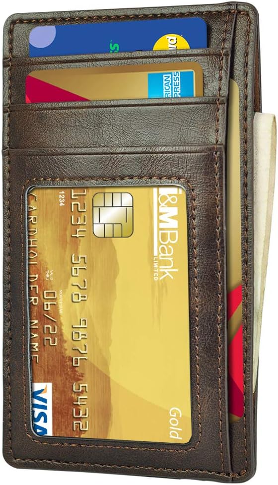 Slim Minimalist Wallet RFID Front Pocket Credit Card Holder for Men Leather Wallet with Keychain (01-Alaska Brown)