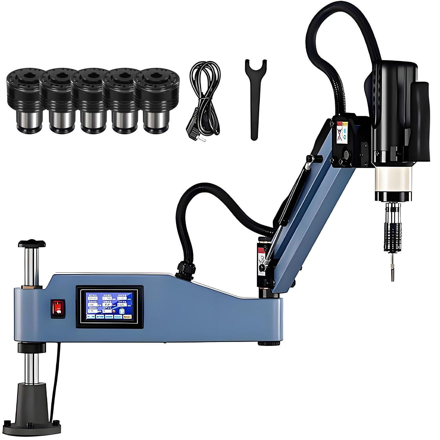 Glbmxdd Multicolor 360° Omnidirectional Electric Tapping Arm,Electric Tapping Machine, 600W High-Torque Motor, 5/6/8Pcs Collets Included,For Machinery Manufacturing M3-10E