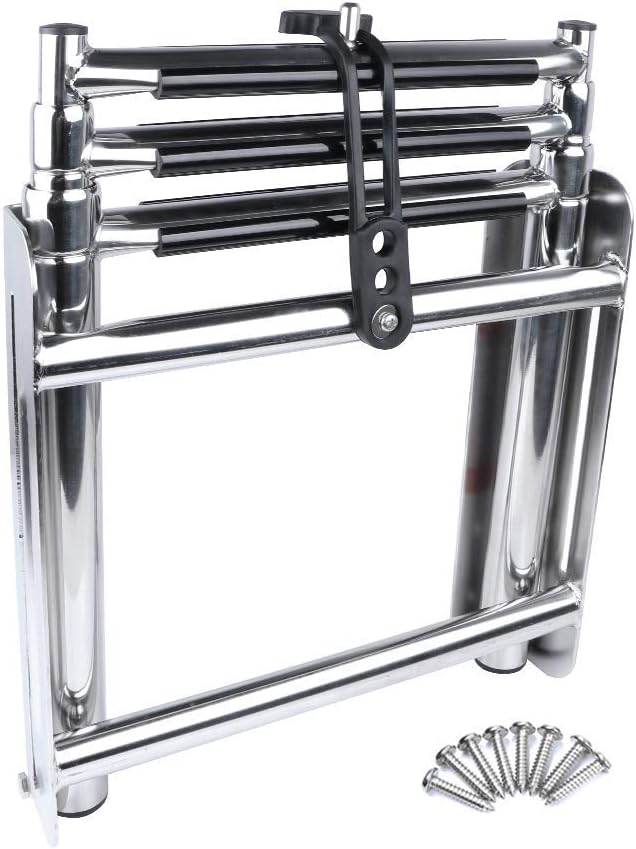 Frее Shірріng оƒƒеr Marinebaby 3-Step Stainless Steel Telescoping Ladder, Slide Under Platform Mount Boarding Ladder with Retaining Strap