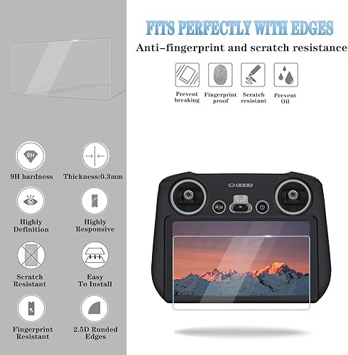 Miniatura 6 de Protector de pantalla (3+1 unidad) compatible con DJI Mini 3Mini 3 Pro, control remoto Mavic 3 RC, película de vidrio templado, antiarañazos,