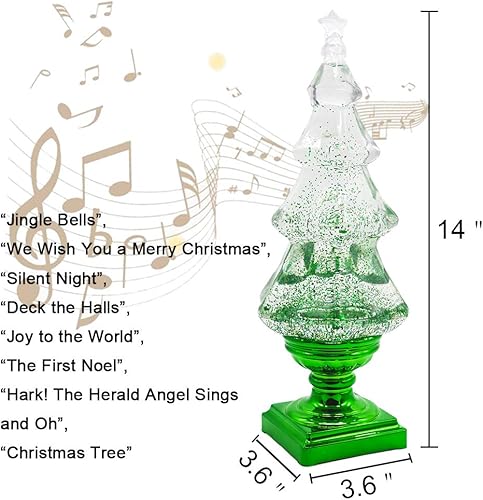 Miniatura 3 de Eldnacele Árbol de Navidad musical de 14 pulgadas, globo de nieve, árbol brillante de acrílico transparente con línea USB y temporizador de 6 horas
