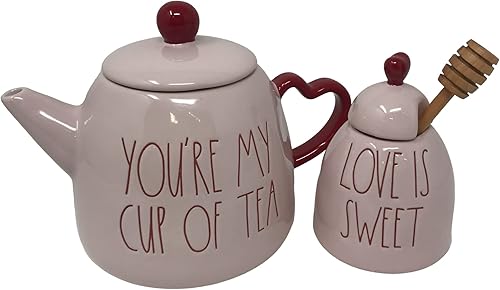 Rae Dunn Juego de tetera de cerámica y olla de miel 8 x 6 pulgadas Youre My Cup of TeaLove Is Sweet