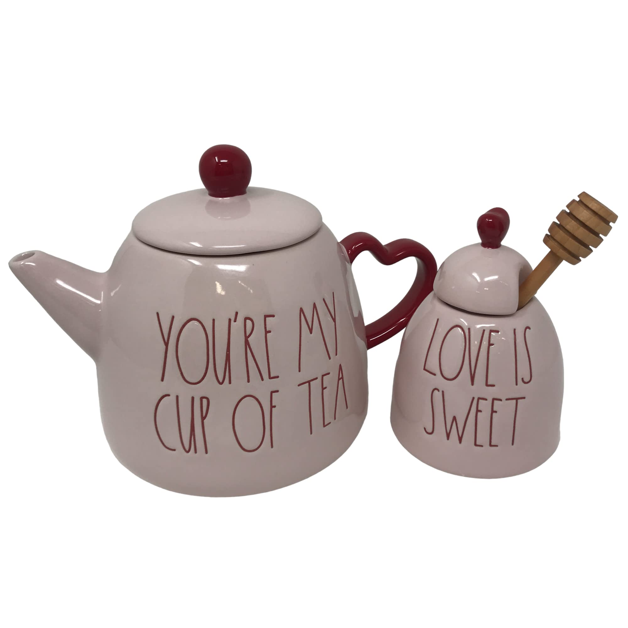 Rae Dunn Ceramic Teapot and Honey Pot Set (8 " x 6" Your'e My Cup of Tea/Love Is Sweet)