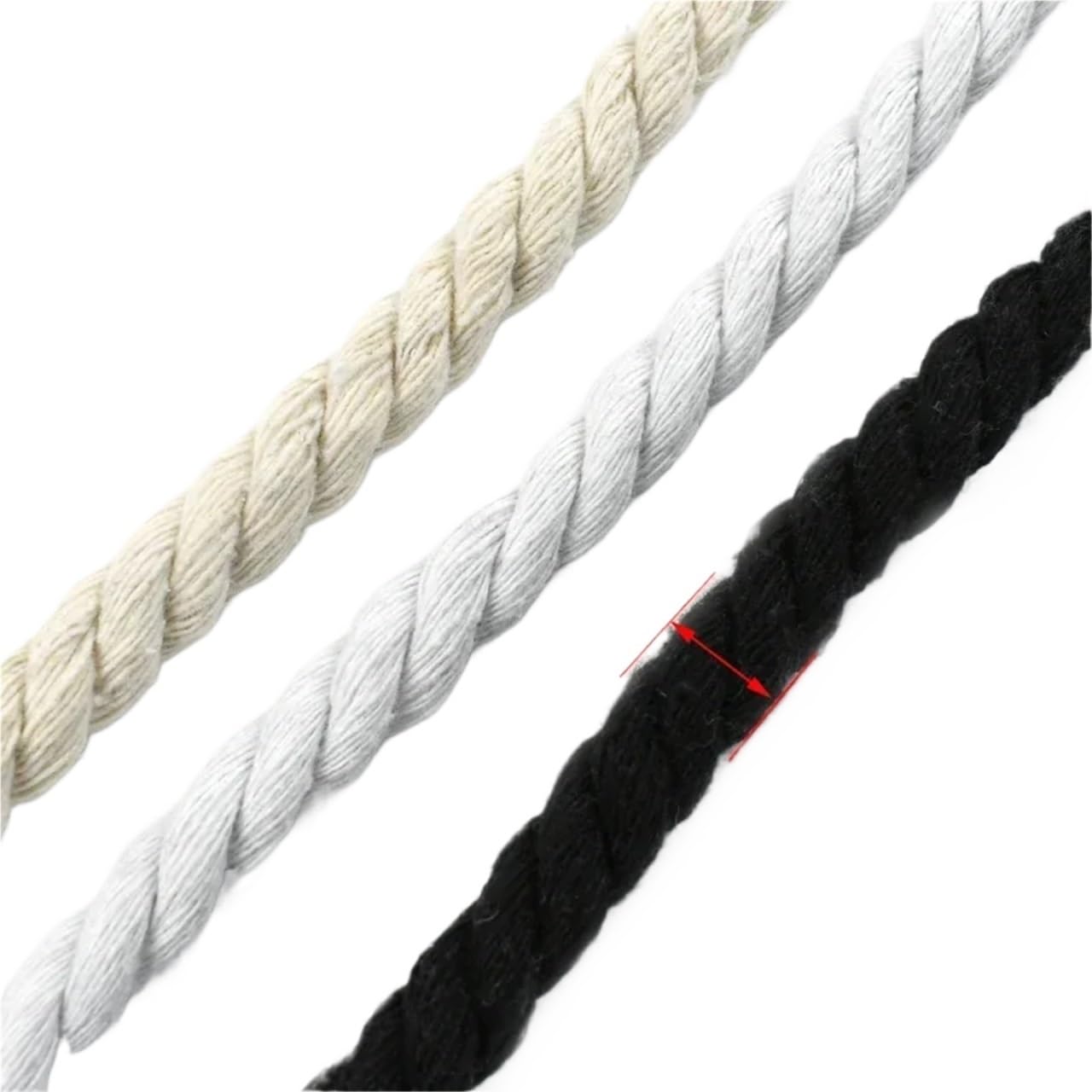 Cordino di cotone ritorto 5 metri 5/8/12/15/20mm 3 parti corda di cotone intrecciata for la decorazione della borsa Macrame Cordoncini for lacci delle scarpe(8mm,Beige)
