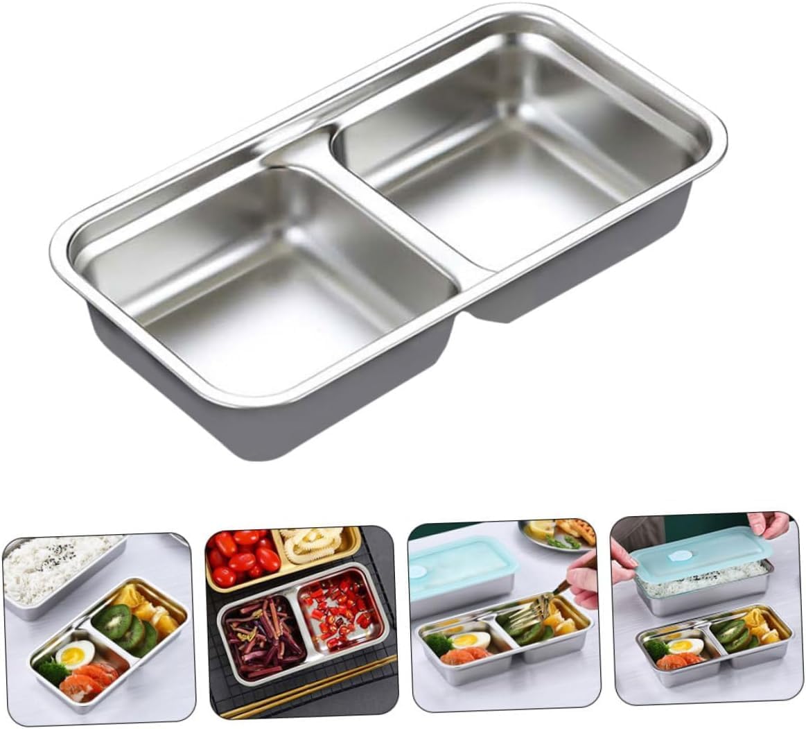 Stainless Steel 2-Section Sauce Dish – Small Condiment Tray for Dipping, Sushi Soy Sauce, Salad Dressing | Non-Slip & Durable for Kitchen, Restaurants, Party Serving304