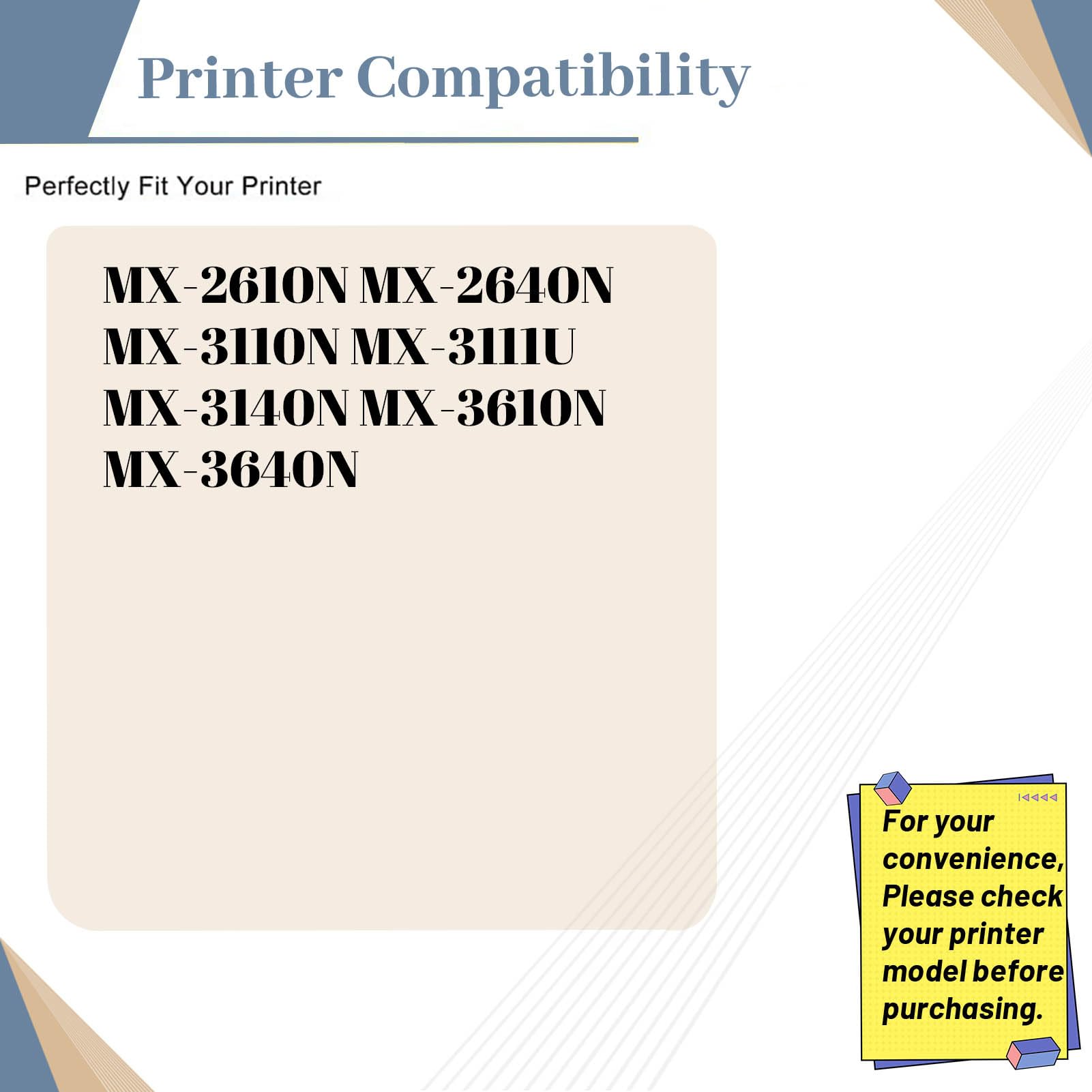 Compatible con unidad de tambor Sharp MX-36NU-SB para impresora MX-2610N 2640N 3110N 3111U 3140N 3610N 3640N (negro, cian, amarillo, magenta)