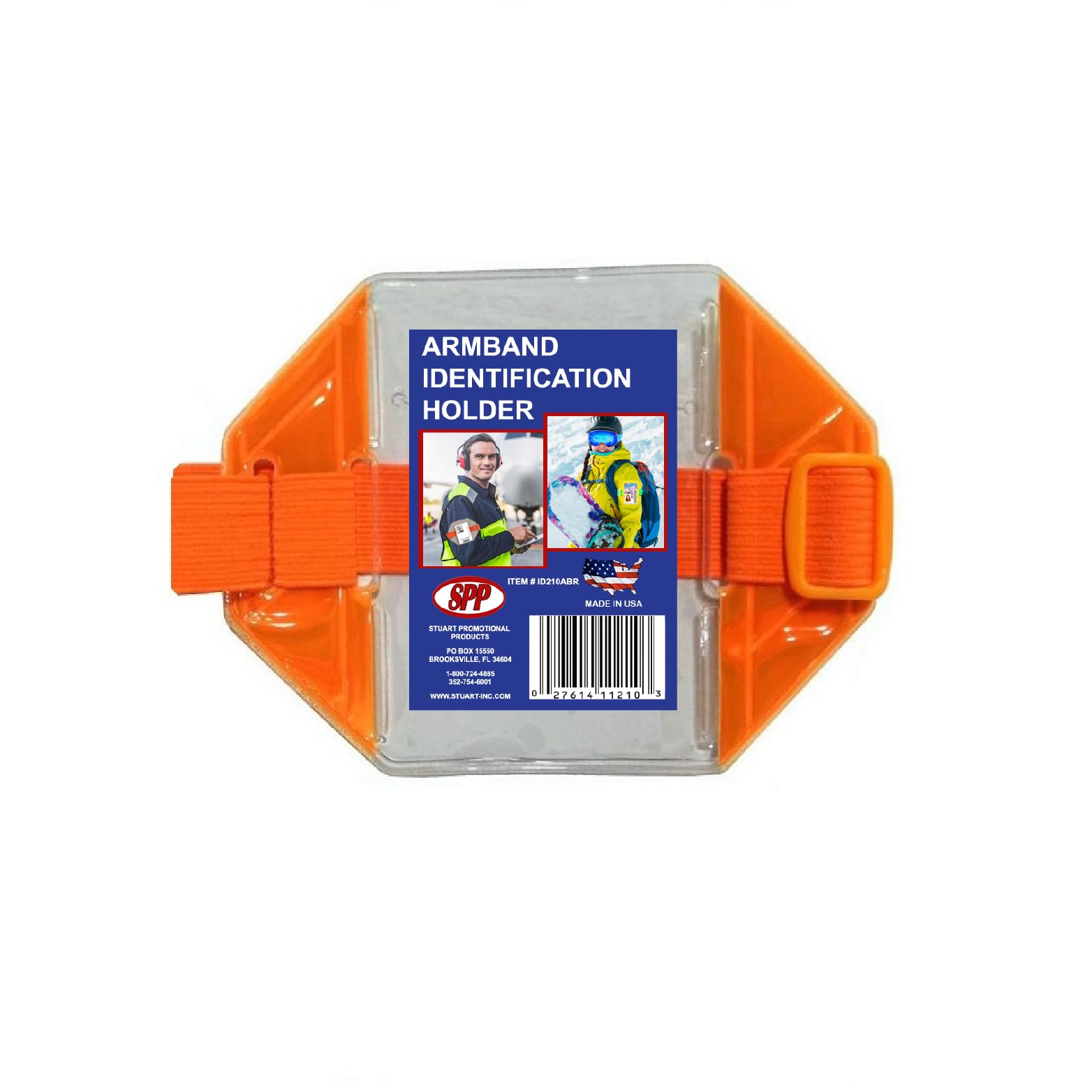 5 sztuk, odblaskowy pomarańczowy uchwyt na plakietkę na ramię, pomarańczowy elastyczny pasek, pomarańczowa klamra, pasuje do 2 kart 3/10.2 cm x 4 1/20.3 cm, górna szczelina, wyprodukowano w USA