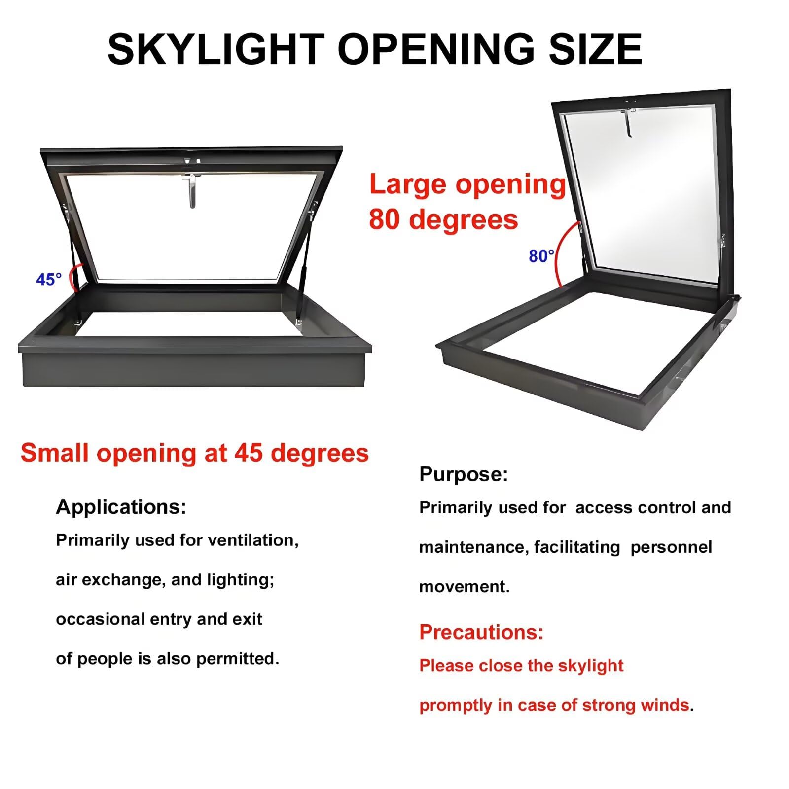 Okno dachowe Skylight Podwójna warstwa hartowane s Pokrywa ze stopu aluminium e i pręt hydrauliczny Ręczna wentylacja do piwnicy na poddaszu i pokoju słonecznegoRozmiary: 50.8 cm 66 cm 81.3 cm 91.4 cm