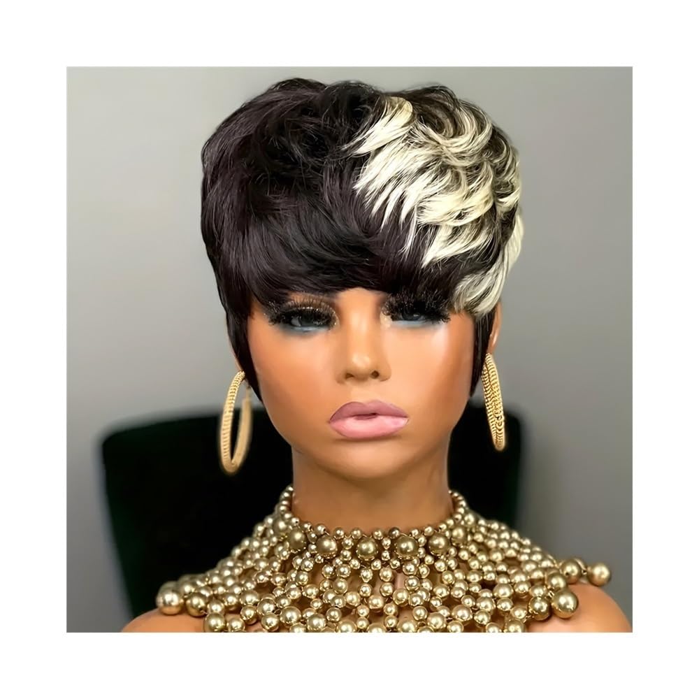 Pelucas Realistas Pelucas de cabello humano virgen brasileño con corte pixie, mechas 613, peluca corta ondulada estilo bob Peinado de mujer