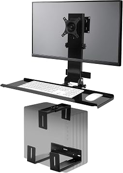 Monitor Wall Mount with Keyboard Tray and PC Wall Mount Set, Monitor and Keyboard Wall Mount Height Adjustable Fits 17"-32" Computer Screens, All in One PC Wall Mount with VESA Standard, 26" Wide Plat