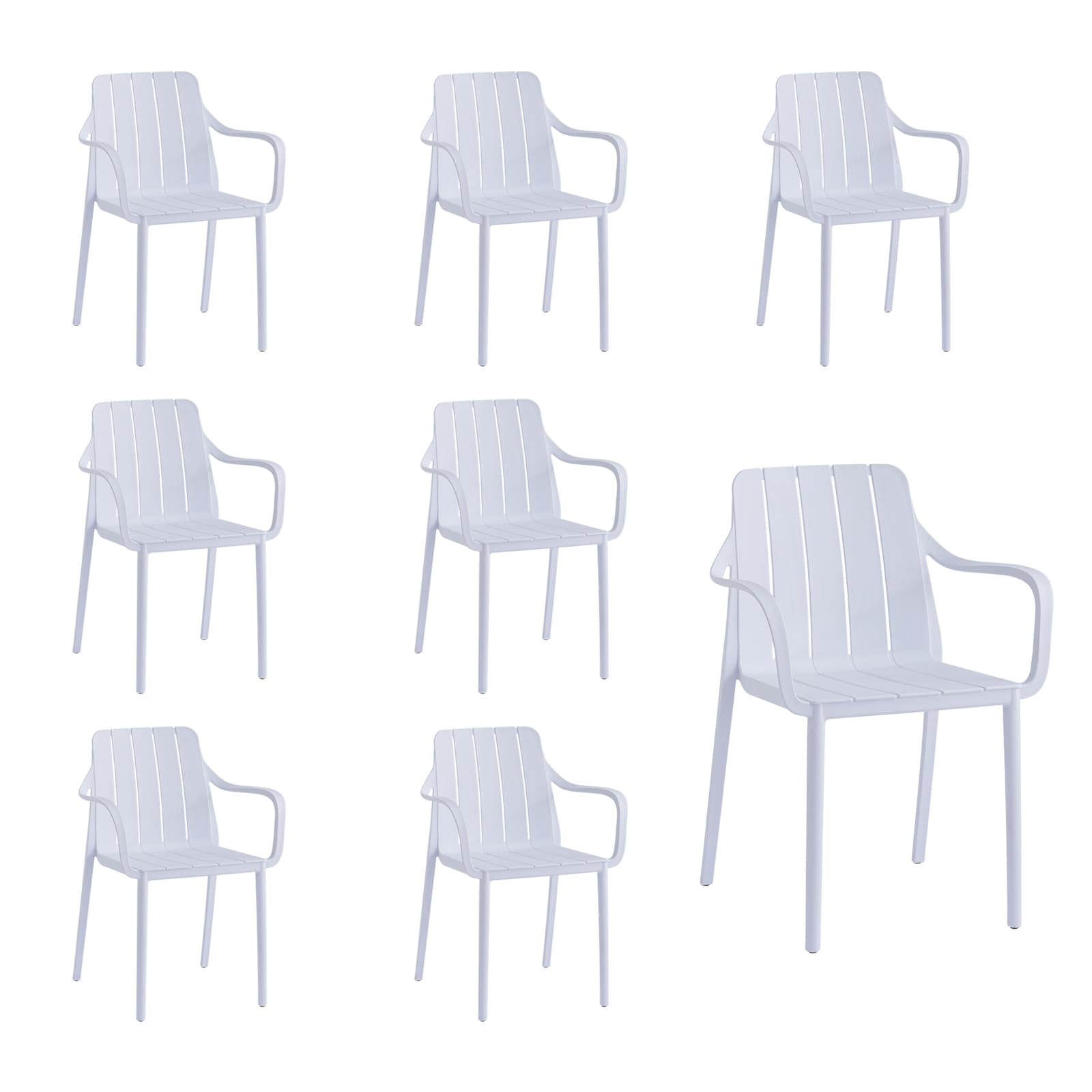 Gartenstühle 8er Set stapelbar - Hochwertige Outdoor-Stühle in Weiß, wetterfest, UV-beständig, bis 200 kg – für Balkon, Terrasse & Esszimmer
