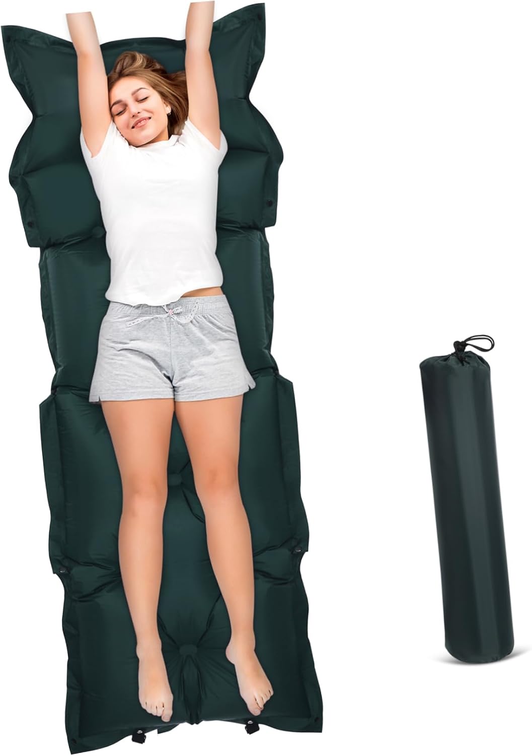 BESPORTBLE Portable Self-Inflating Sleeping Pad with Pillow Lightweight Camping Mat for Outdoor Adventures Easy Setup and Comfortable Travel Use Military Green