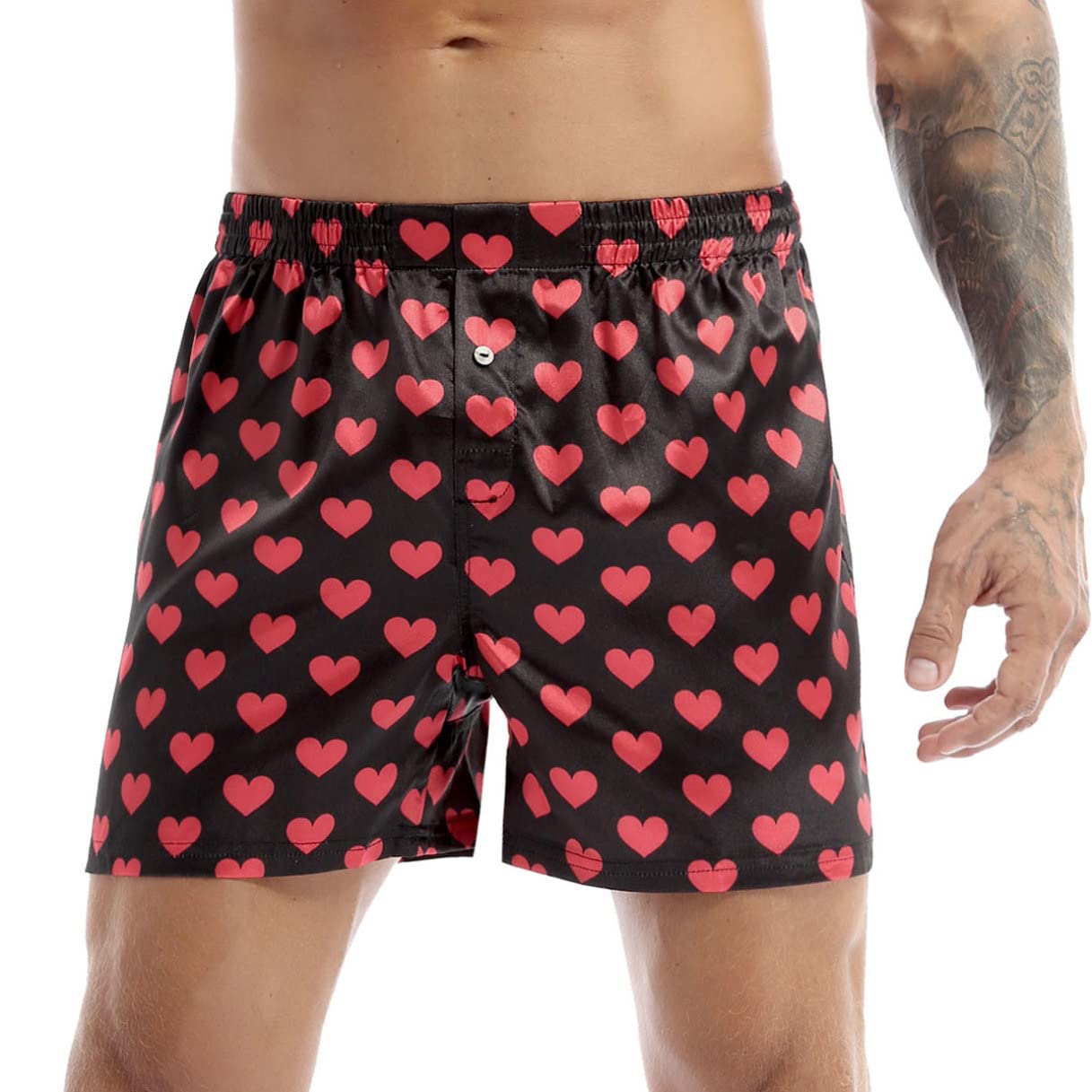 Men's Silky Satin Boxer Shorts Love You Valentine Special Pajamas Sleepwear Underwear