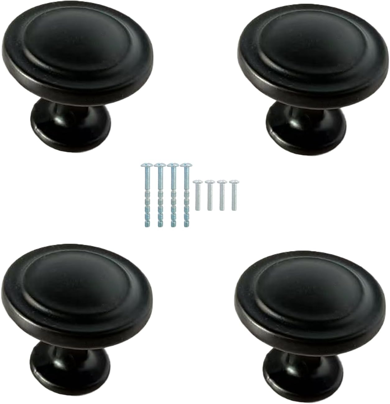 Matte Black Round Zinc Cabinet Knobs for Kitchen Bathroom Closet Dresser Cabinets 4 pcs