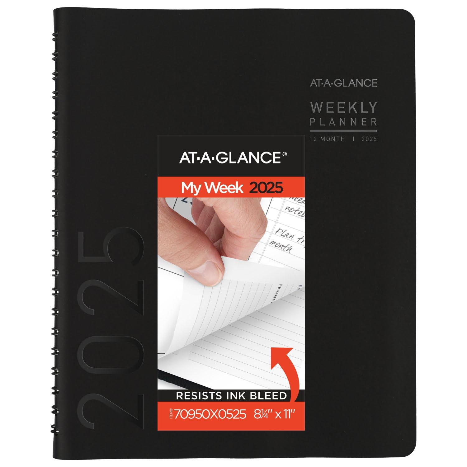 AT-A-GLANCE Agenda 2025, settimanale e mensile, 20,6 x 27,9 cm, grande, mezz'ora, contemporaneo, nero (70950X0525)