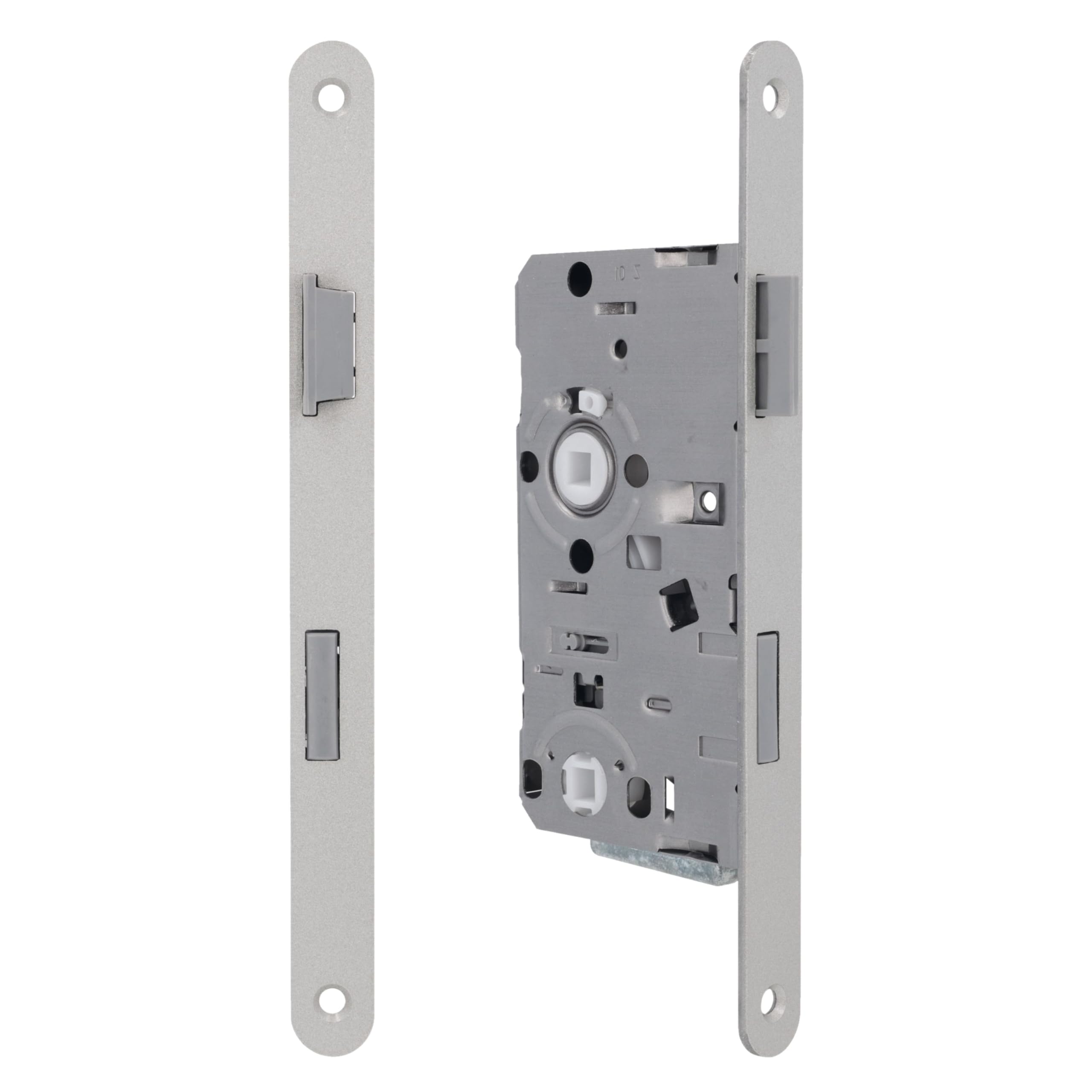 lockzz WC-Einsteckschloss Badtür DIN Links – Badschloss 55mm Dornmaß – Made in Germany – Kunststoff-Falle & Riegel Leise – DIN 18251-1 – Stulp 20x235mm abgerundet Silber