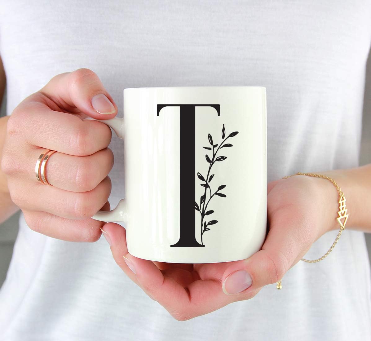 Andaz Press 11oz. Coffee Mug Gift, Elegant Black Design, Monogram Initial Letter T, 1-Pack, Includes Gift Box, Christmas Birthday Mother's Day Graduation Coworker Present Ideas for Her