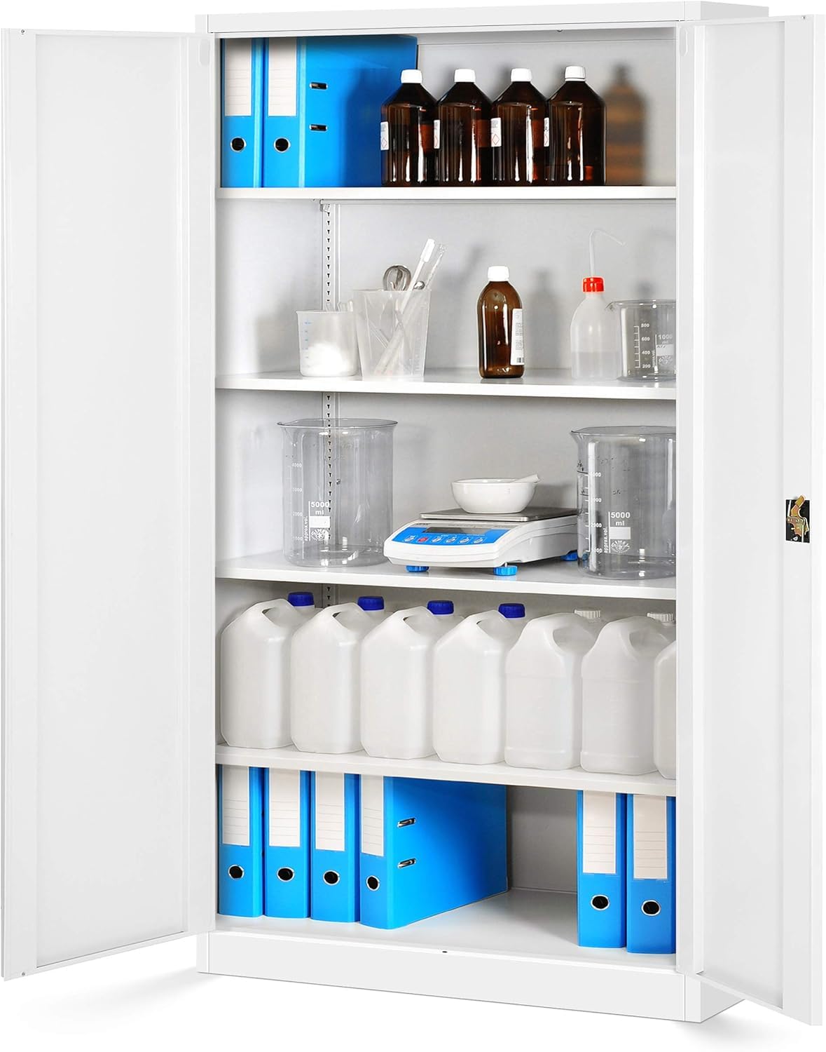 Jan Nowak Metallschrank Jan II 185 x 115 x 40 cm - Aktenschrank abschließbar mit 2 Türen, Mehrzweckschrank mit 5 Ebenen, Büroschrank aus Stahlschrank mit Pulverbeschichtung - Weiß