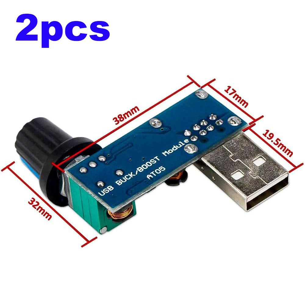 RUNCCI-YUN 2PZ 5W USB Regolatore di velocità della ventola, DC 5V Stepless USB Regolatore della ventola DC 5-12V a 2,5-7.5V Manopola di controllo della velocità del regolatore con interruttore