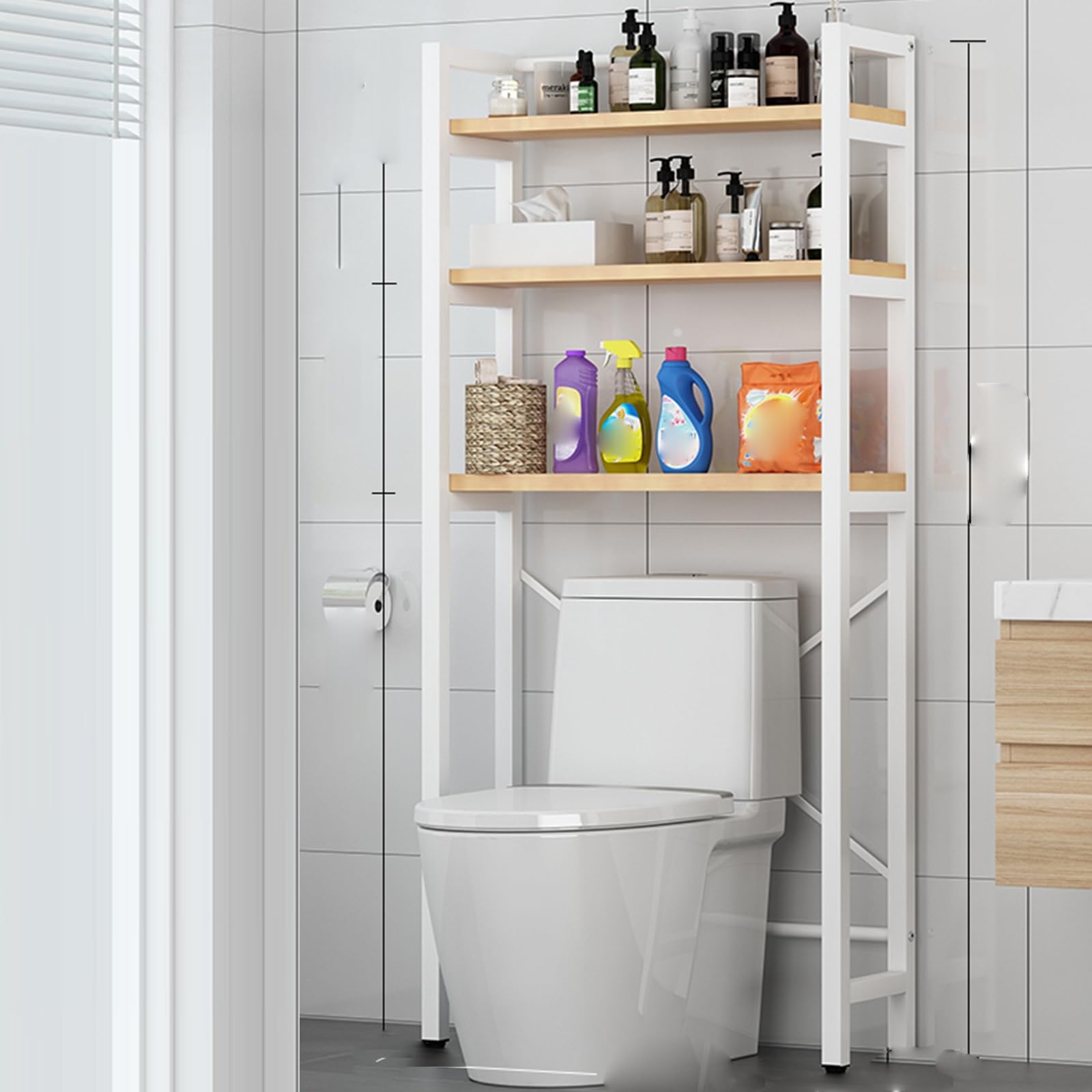 トイレ収納 トイレ収納ラック(扉付)ウォルナット色 横35x奥行14x高さ53cm