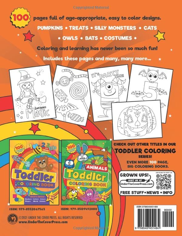 Toddler Halloween Coloring Book: 100 BIG, Easy to Color Halloween Pages Filled With Pumpkins, Treats and Silly & Spooky (not scary) Designs to Color and Learn. For Kids Ages 1-4. (Toddler Coloring) image 3