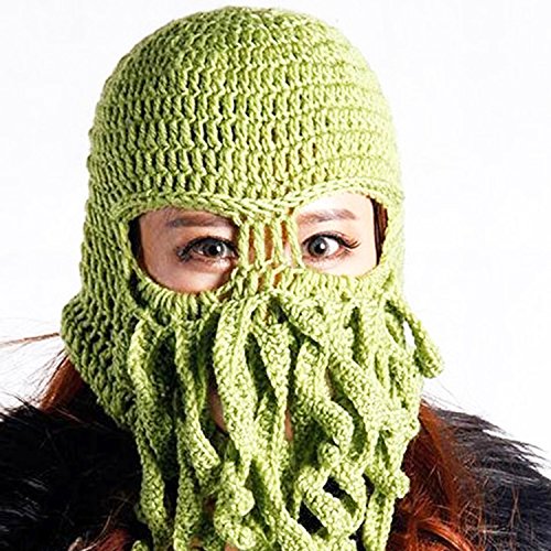 Amazon | 男女兼用 タコ帽子 フェイスマスク おもしろ ひげ毛糸帽子
