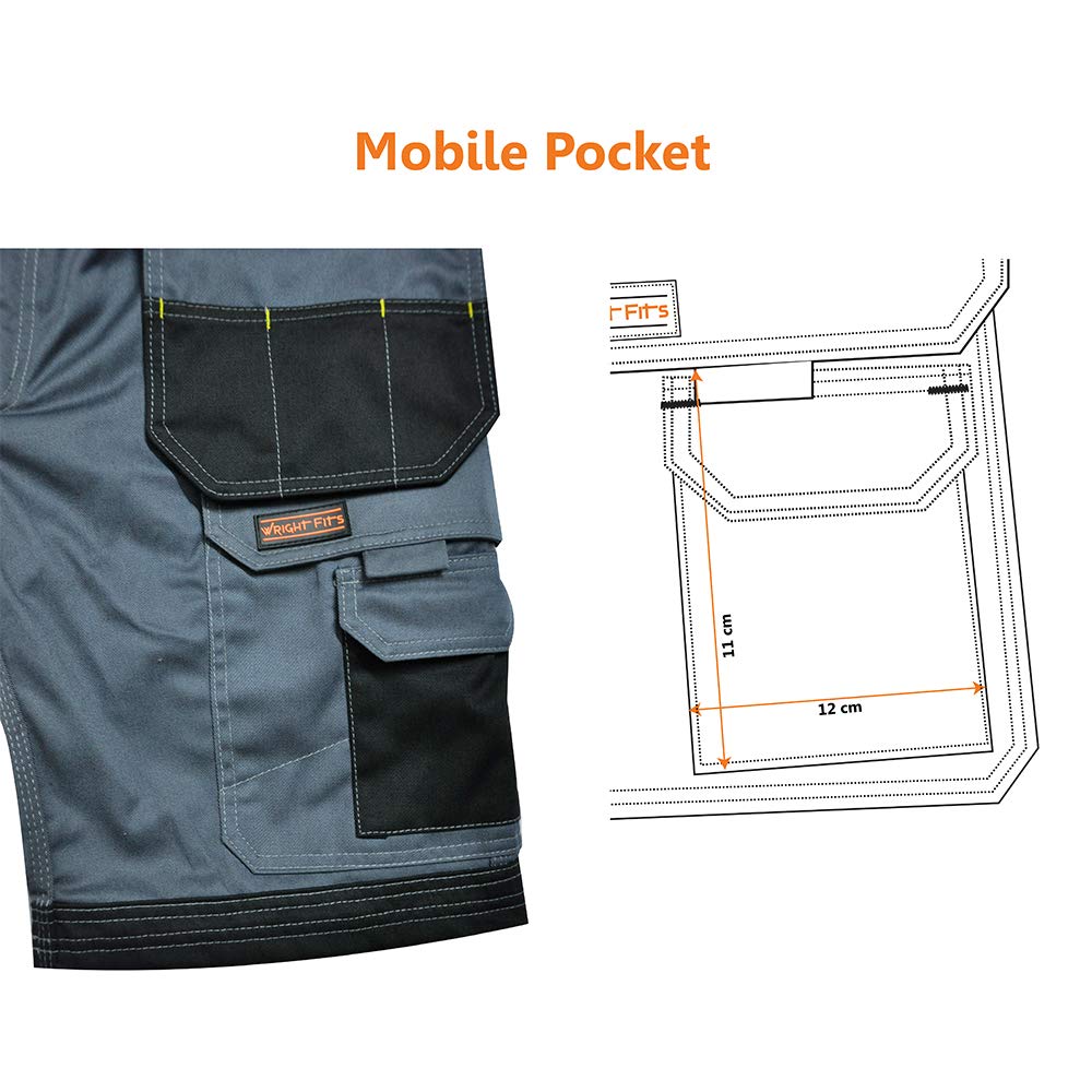 WrightFits Pantalones Cortos de Trabajo con Funda para Hombre - Pantalones Cortos de Verano Cargo de Combate de Seguridad - Múltiples Bolsillos - Triple Costura - Ropa de Trabajo Duradera