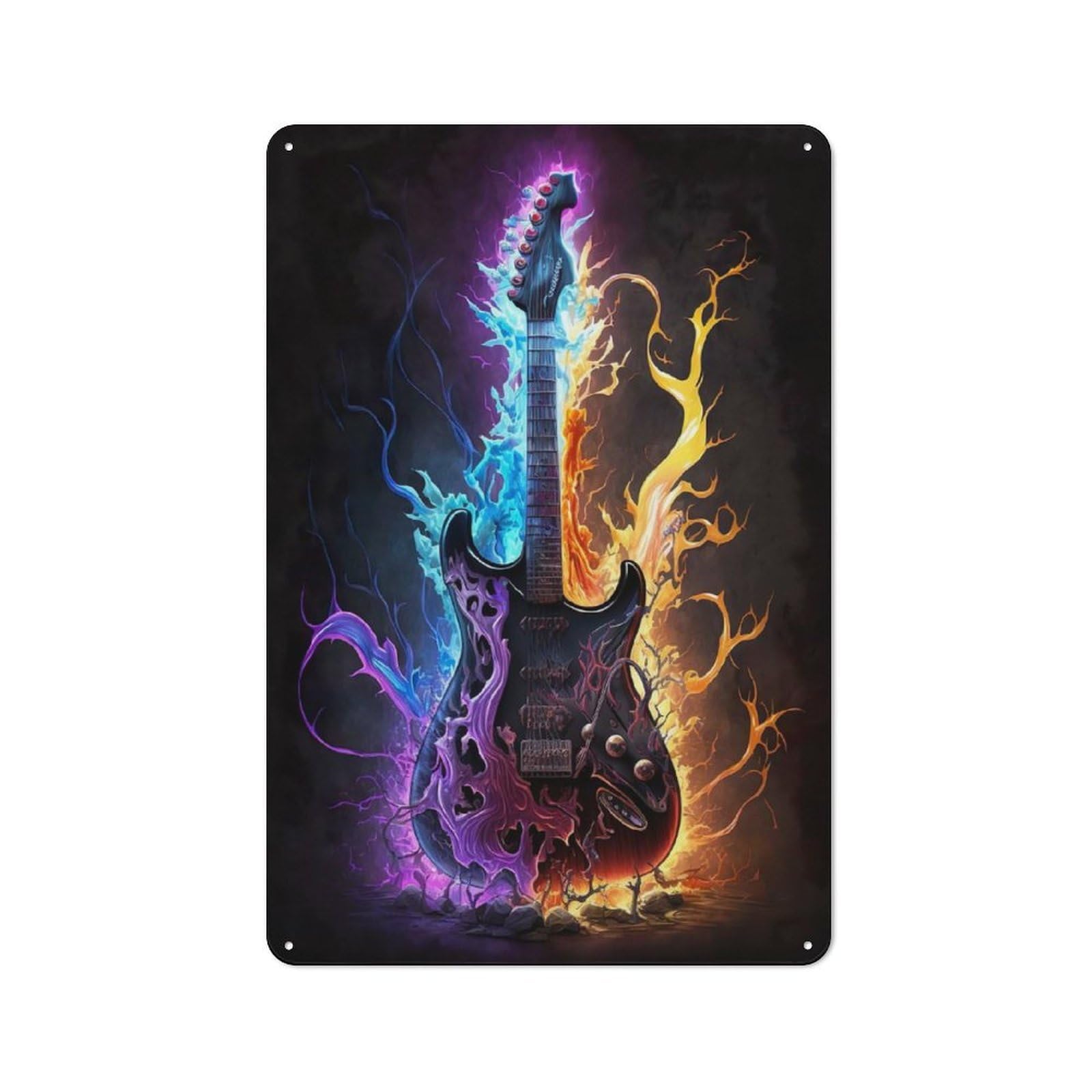 Vintage Tin Sign 30x20cm Featuring Vibrant Lightning Guitar for Bar Or Restaurant, A Decorative Christmas Gift for Bar Decor Enthusiasts