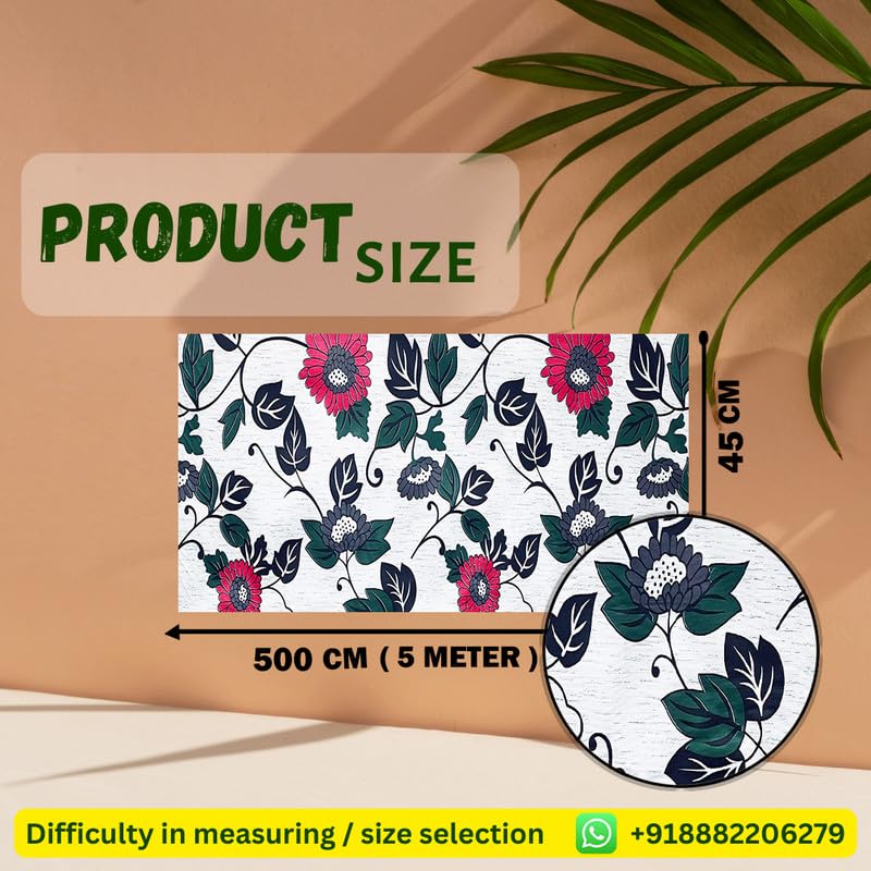 Image of Anti-Slip Kitchen Shelf Liner - 5 Meter Roll, Waterproof Multipurpose Mat for Fridge, Cabinet, Drawer, Trolley & Bathroom - Easy to Cut Floral Blue Print (White)