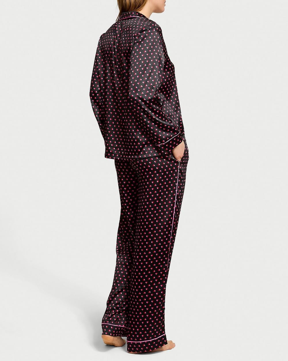 ROAONOCOMO Women Valentine’s Day Pajama Set Love Heart Long Sleeve Shirt Pants Silk Satin 2 Piece Pj Set Holiday Sleepwear - Image 3