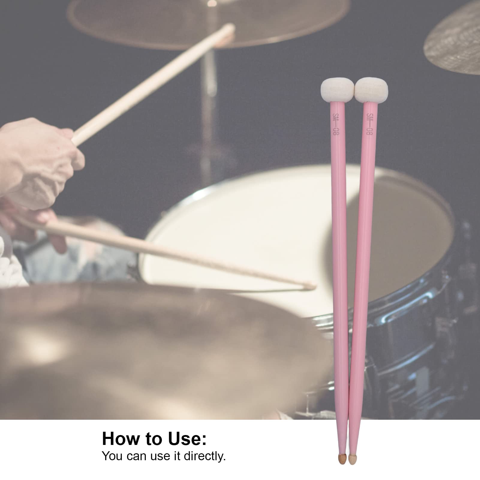 QANYEGN 2Pcs Drum Mallet, Marching Bass Drum Mallets, Timpani Percussion Mallets Sticks Instrument Band for Playing (Pink)