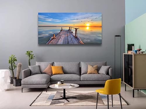 Miniatura 3 de Baisuwallart S05962 - Lienzo decorativo para pared, diseño de pájaros voladores, puesta de sol, 1 panel, pintura de paisaje de mar, puesta de sol