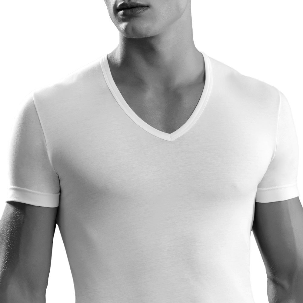 Iper t-Shirt Scollo a V Profondo Cotone Elasticizzato (3 M IT48, Bianco)