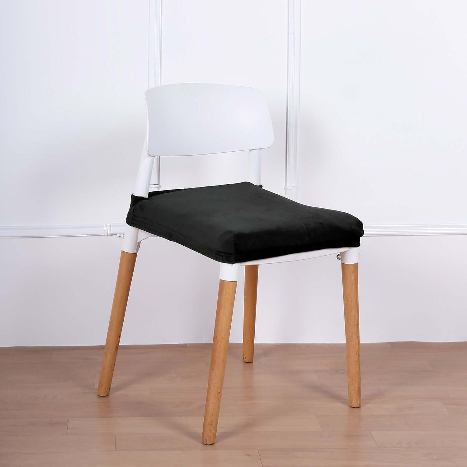 Black Velvet Stretchable Dining Chair Seat Cover with Ties