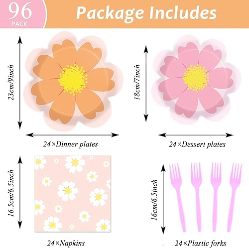 Miniatura 2 de 96 piezas de suministros florales para fiesta de cumpleaños platos en forma de flor juego de vajilla con temática floral decoración de mesa