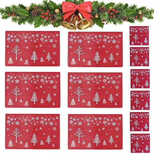 abbx Manteles Individuales de Navidad ，Estera de Mesa ，Manteles Individuales Navidad ，Salvamanteles Individuales y Posavasos，Manteles Individuales Lavables，Mantel Individual Antideslizante (Rojo)