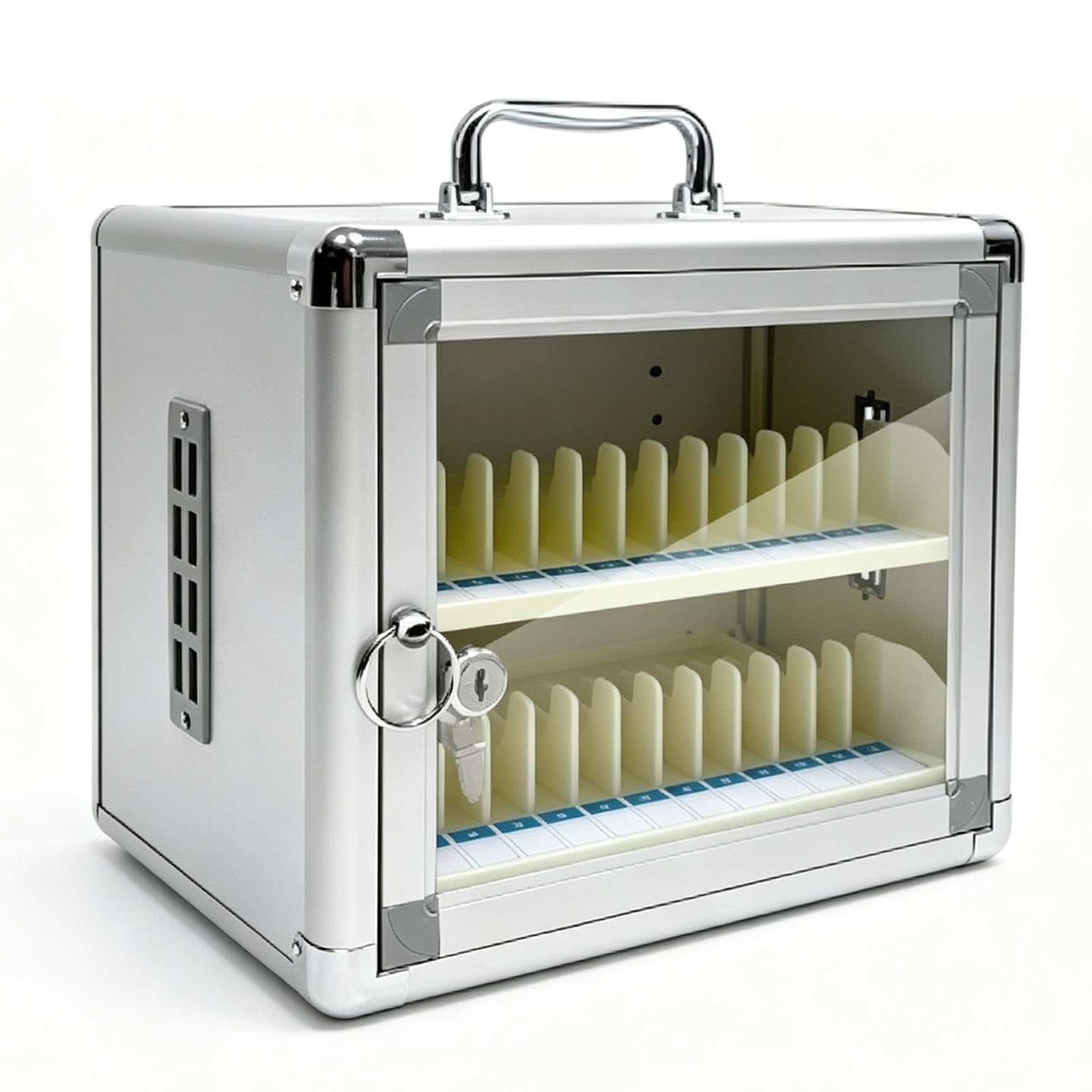 Abschließbarer Handytresor mit Schloss für Schule und Büro | Aluminiumrahmen, PVC-Trennwände beige, Tragegriff oben, wandmontierbar, vollständig vormontiert(24(10.5x7.9x9.1in))