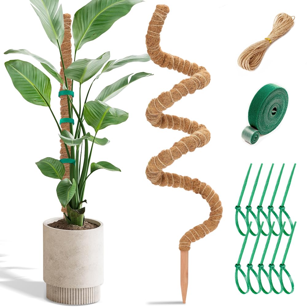 Aileem Bendable Coir Moss Pole, 122CM/48inch Plant Sticks Support for Climbing Plants, Indoor Outdoor Monstera Support to Grow Upwards with Twine & Ties