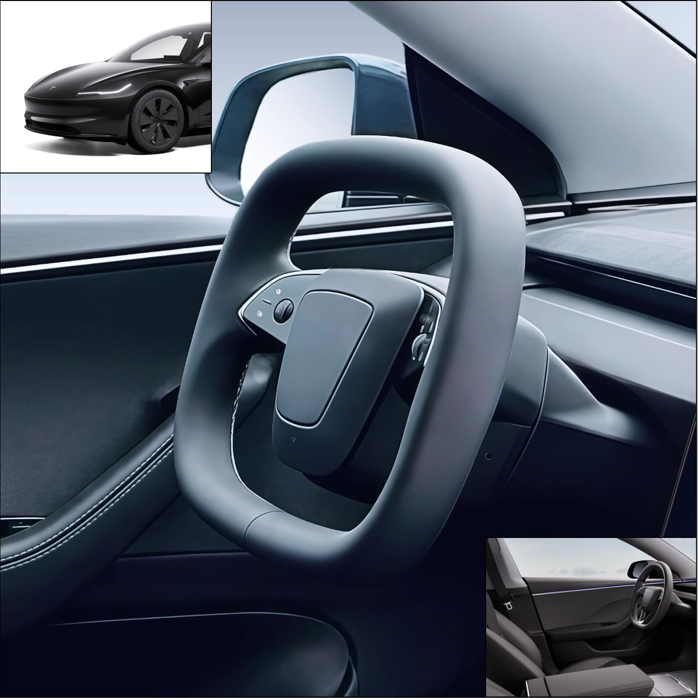 CyberYoke for Tesla Model 3 (Highland 2024+) Concept Steering Wheel, Prototype Driving Interface (FBA-01.StarShip: single ring, black)