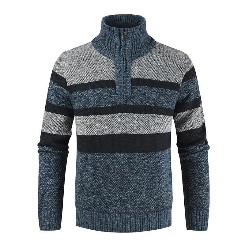 Men's Quarter Zip Sweater Long Sleeve Stand Collar Striped Color Block Knit Pullover Sweaters Fall Winter Warm Top2